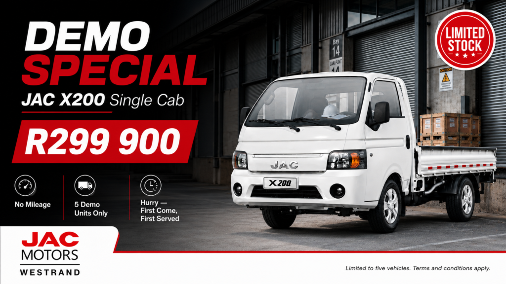 JAC X200 Single Cab Demo Models @ only R 299,900!